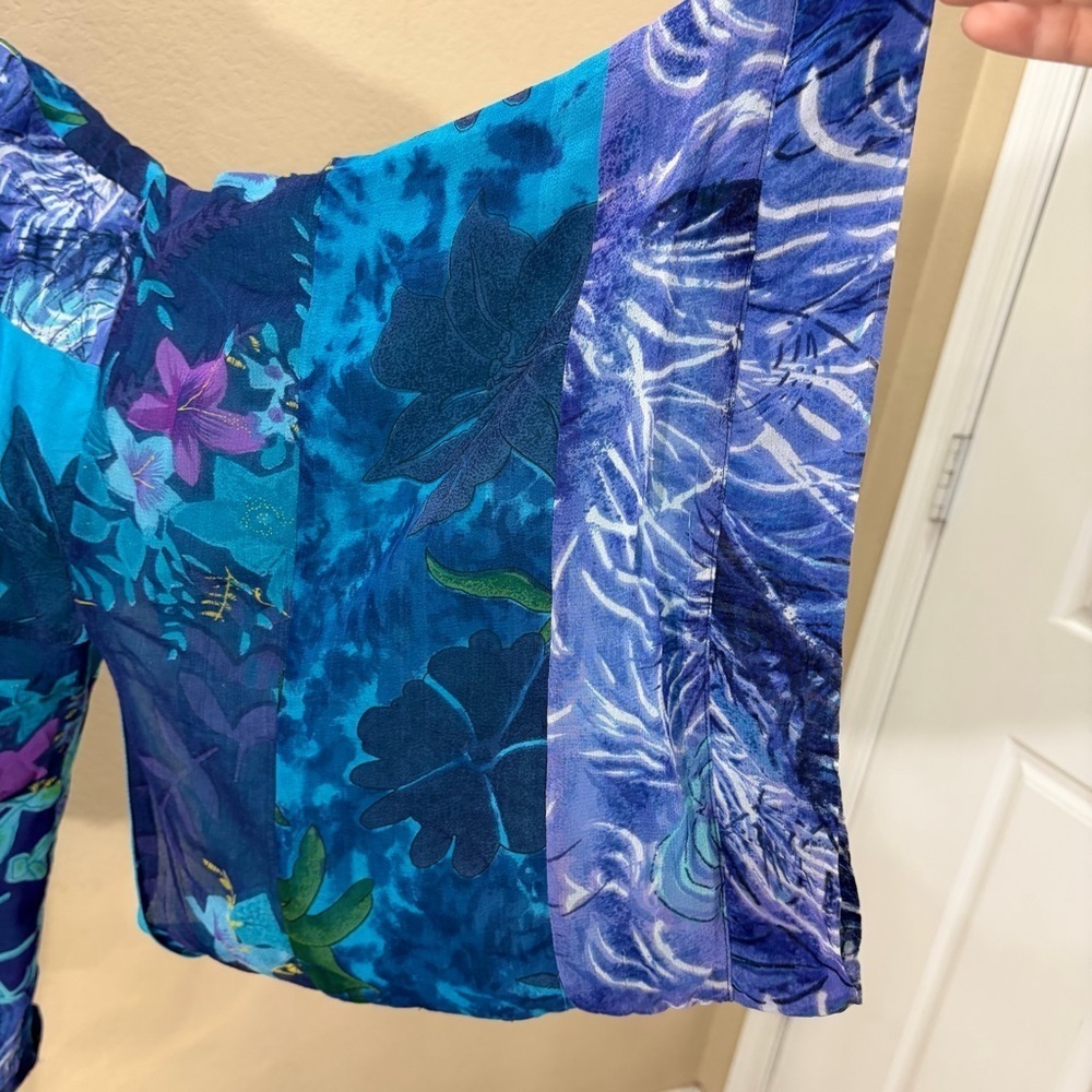 Half Moon Bay Womens Blue Floral Beaded Embroidered Open Kimono Sz L Boho Hippie - Picture 4 of 13
